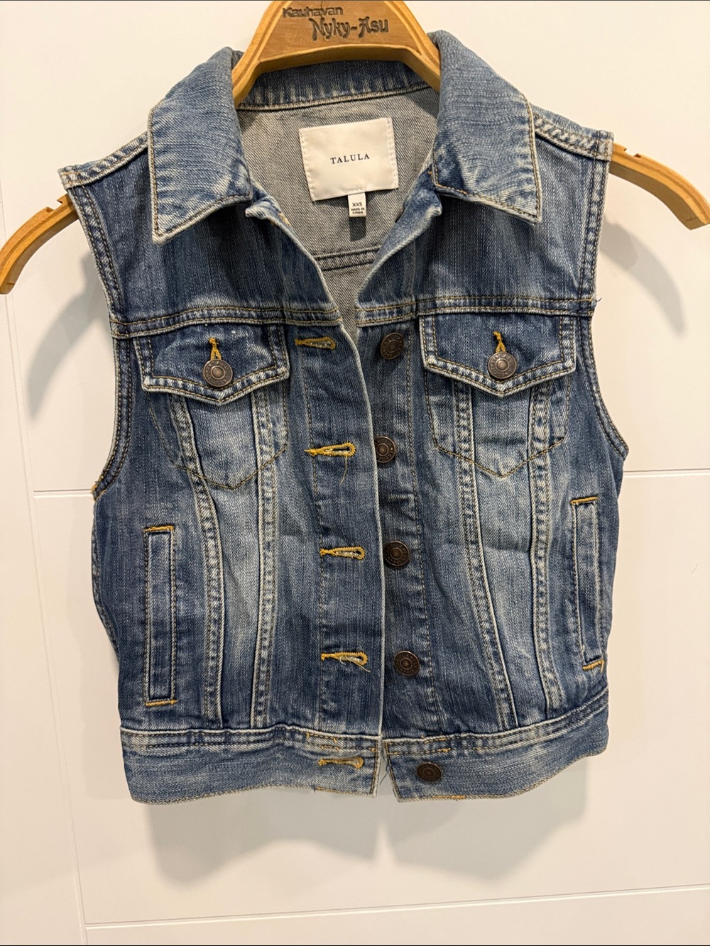 Talula Faded Blue Denim crop Vest with Button Front size XXS
